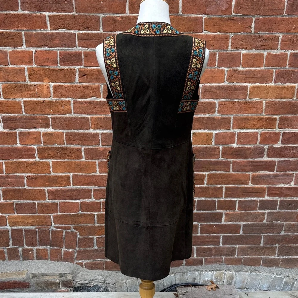 Vintage Black Leather Vest with Embroidered Trim - Picture 5 of 13